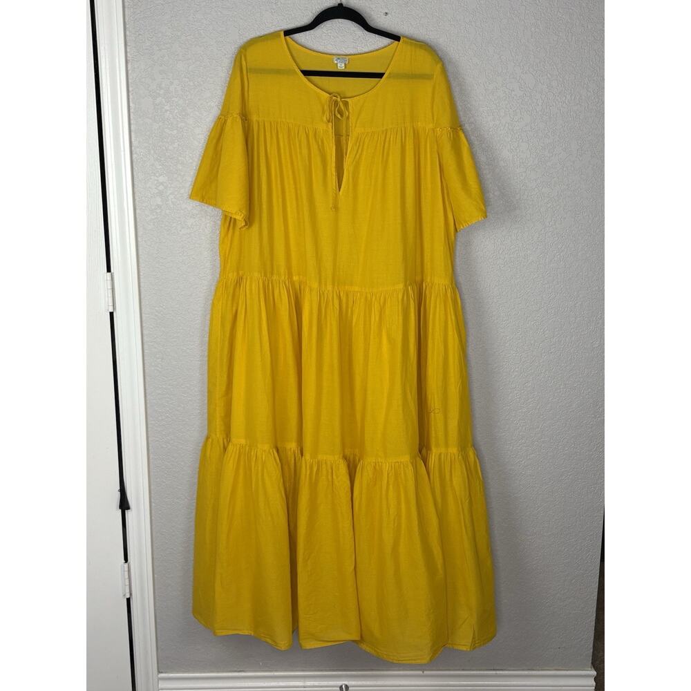 J Crew Beachwear Midi Dress Swing Tiered Cotton Voile Beach Yellow Size 2XL - Picture 4 of 7